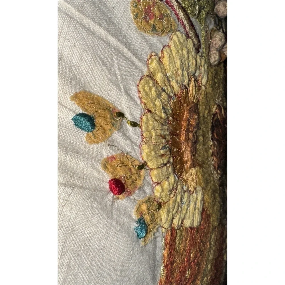 Pier 1 Throw Pillow Sunflowers Birds Crewel Embroidered Harvest Decorative Decor